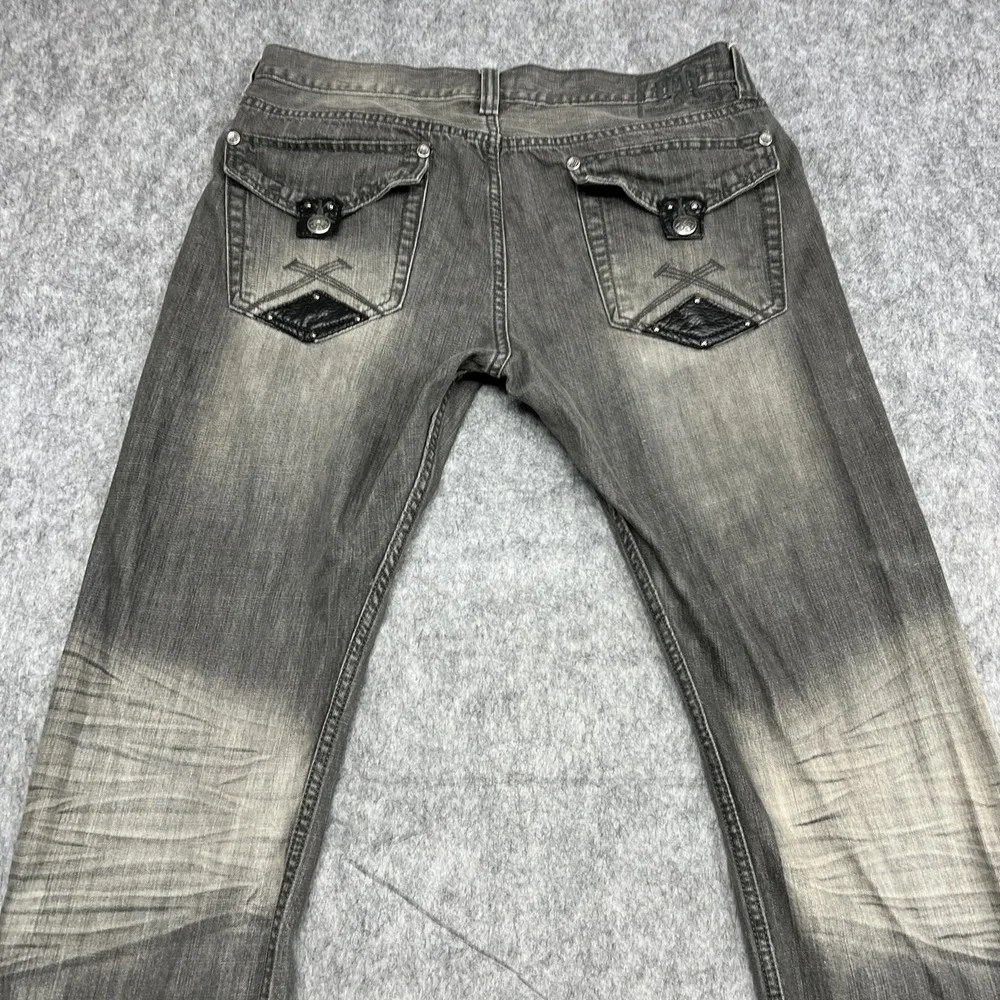 Request Jeans Mens 36x34 Gray Straight Denim Distressed Pockets Baggy Vintage